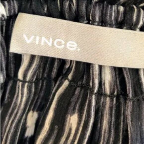 Vince Smocked Chiffon Abstract Silk Midi Dress sz Small Boho Romantic Goth Sheer - Picture 5 of 10